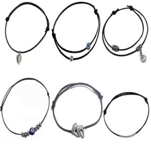 Women's Black Thread Anklets with oxidized Beads