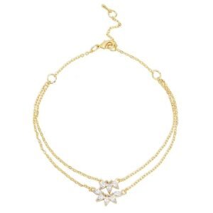 Flower Shape With Crystal Diamonds Chain Style Layered Anklet For Women and Girls