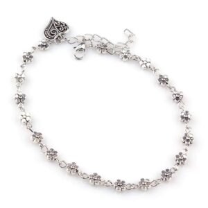 Oxidized Silver Floral Designed Anklet For Women & Girls